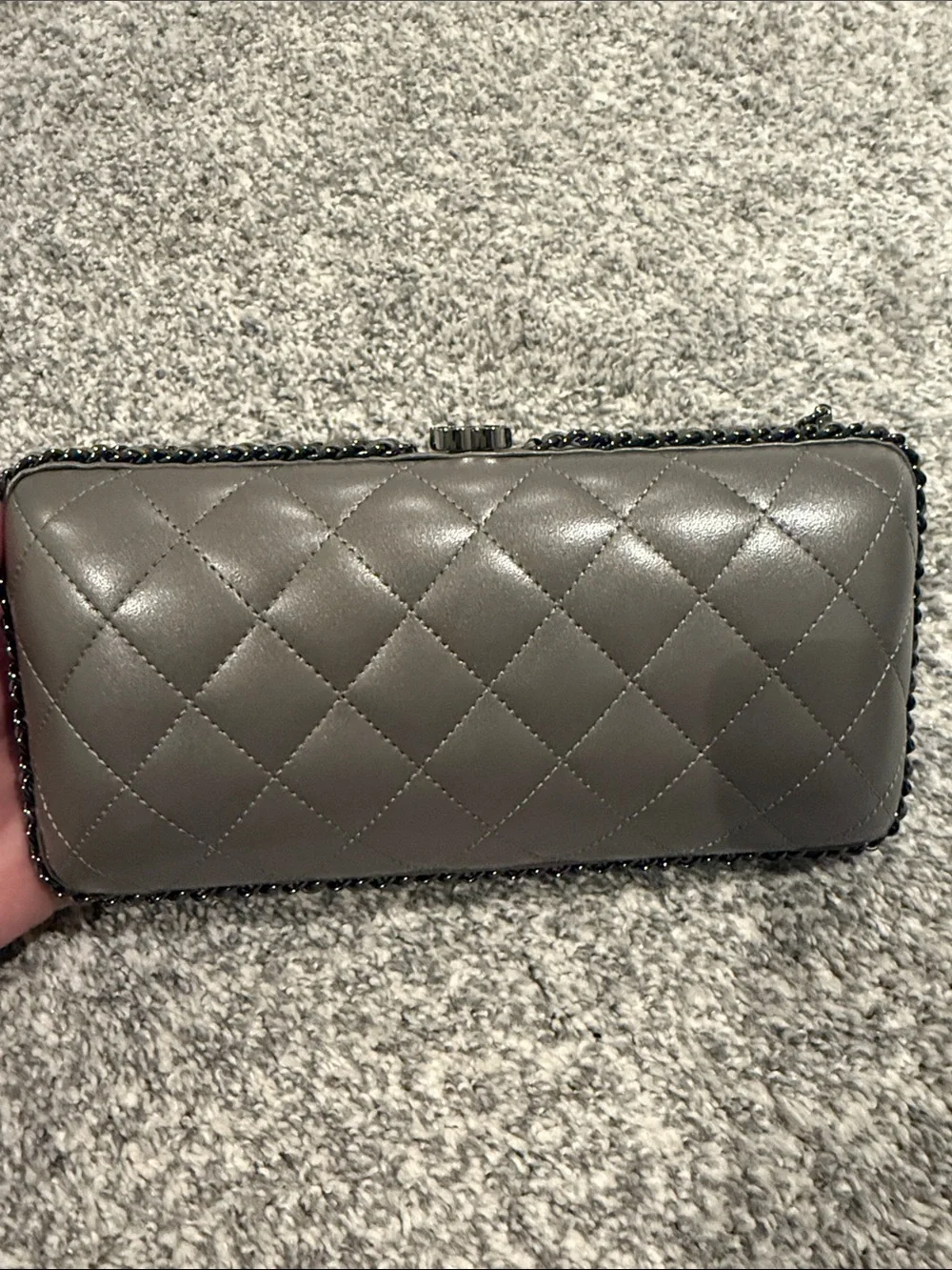 CHANEL Quilted CC-Logo Leather Wallet on Chain - Taupe Gray